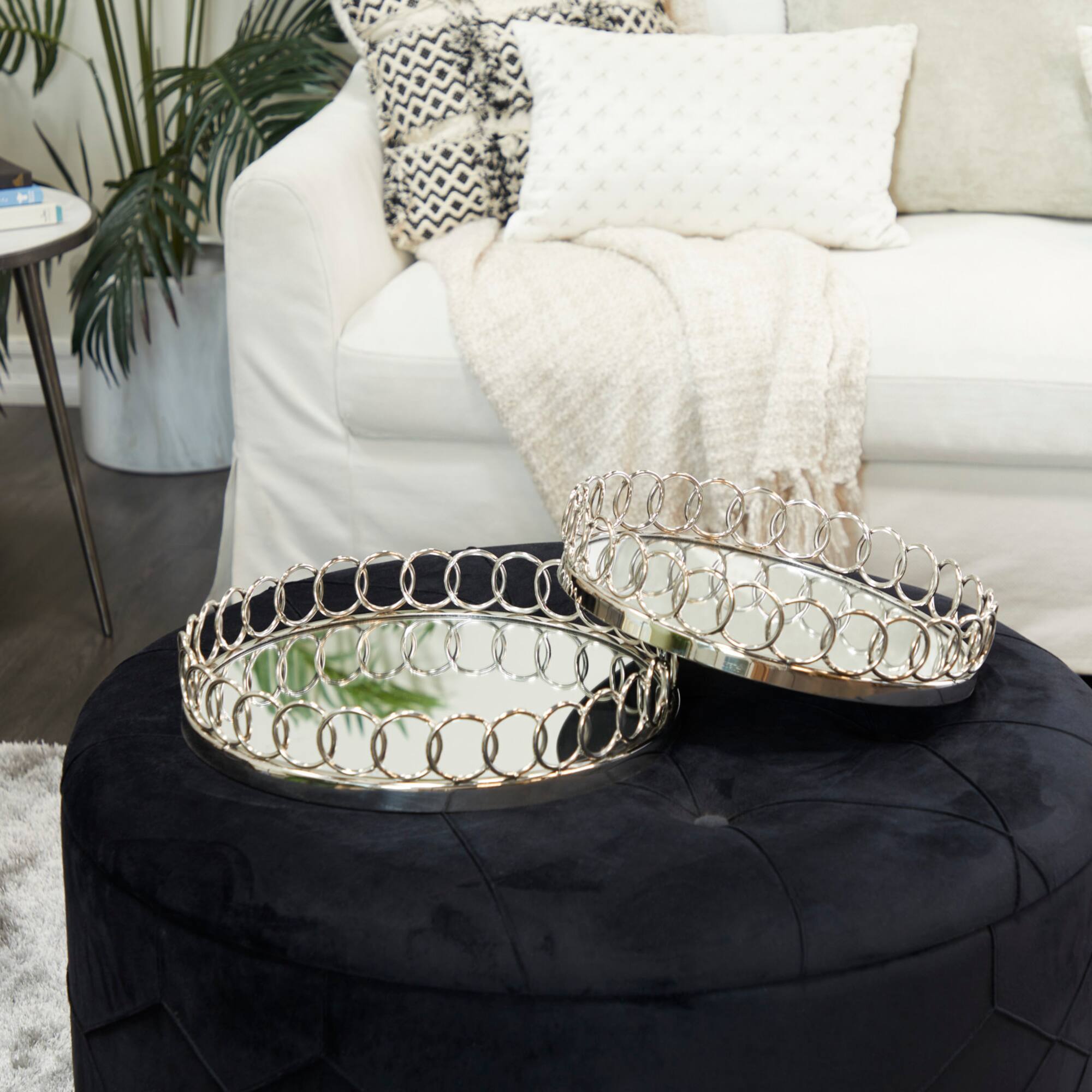 Silver Contemporary Tray, Set of 2" 16", 14"